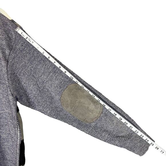 Silver Silk Sweater Mens L Elbow Patch Full Zip Textured Blue White Black Soft! - Picture 12 of 12